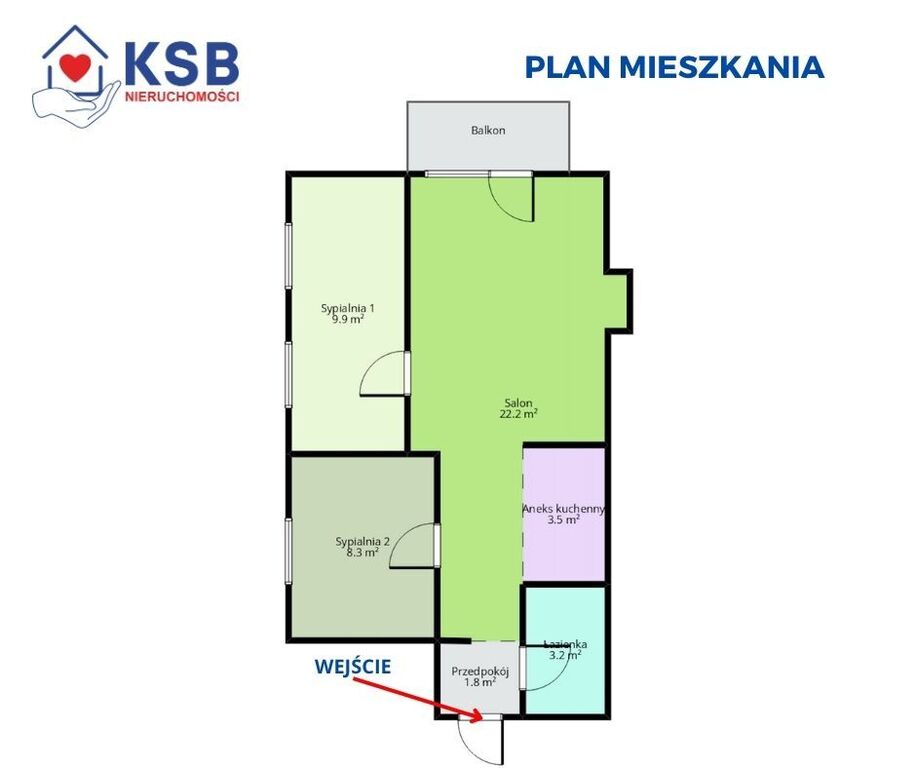 Mieszkanie – 48,89m2 – 3 pokoje, ul. Staszica