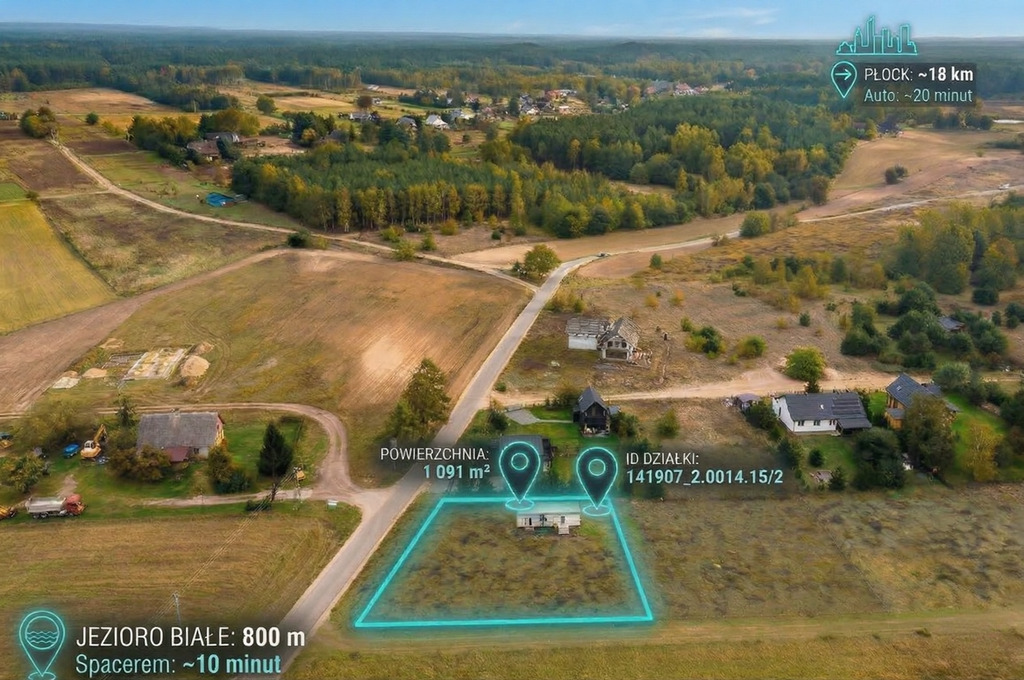 Działka 1091 m², media, domek holenderski
