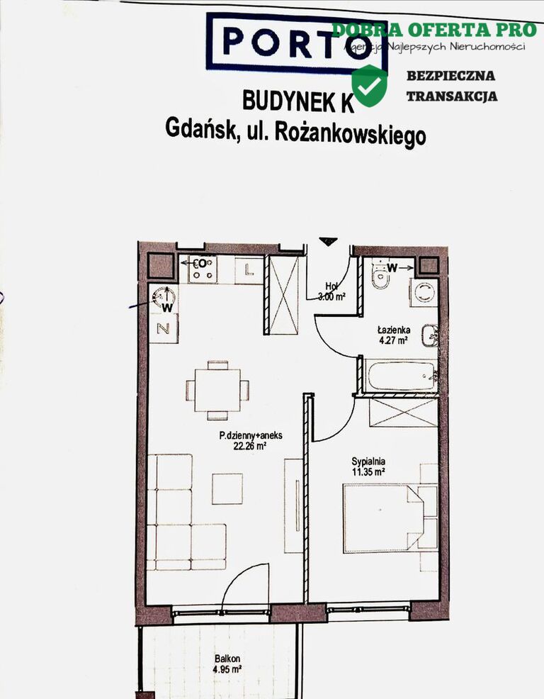 Porto – apartament 42 m² blisko morza