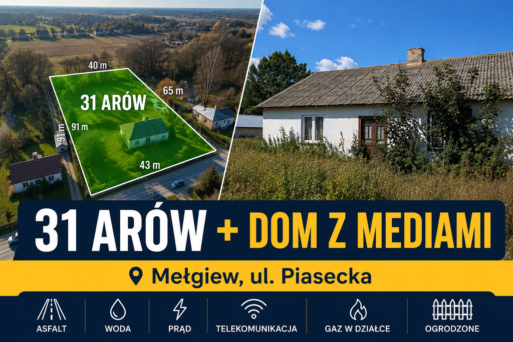 31 arów z domem i mediami – Mełgiew