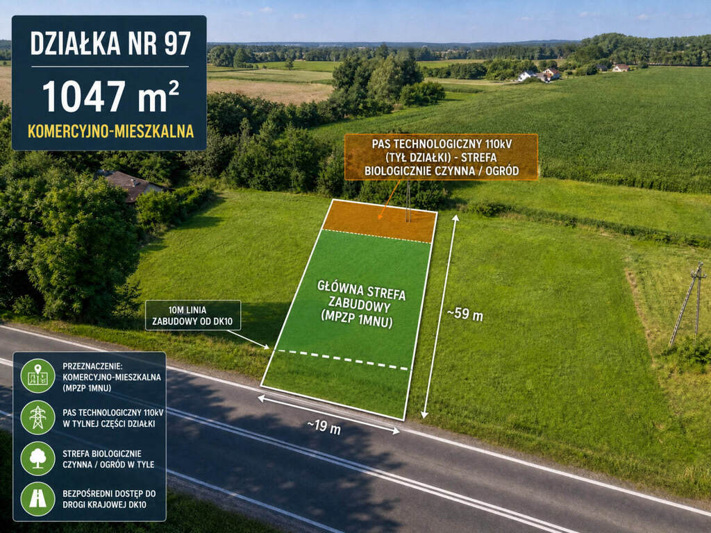 Działka 1047 m² Drobin, MPZP, przy DK10