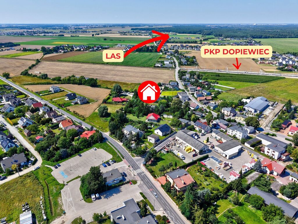 Dopiewiec: Działka 673m² | media | droga | PKP
