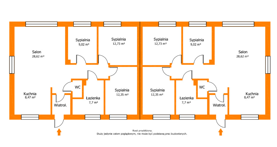 Parterowy bliźniak 88 m² | 4 pokoje | Duża działka