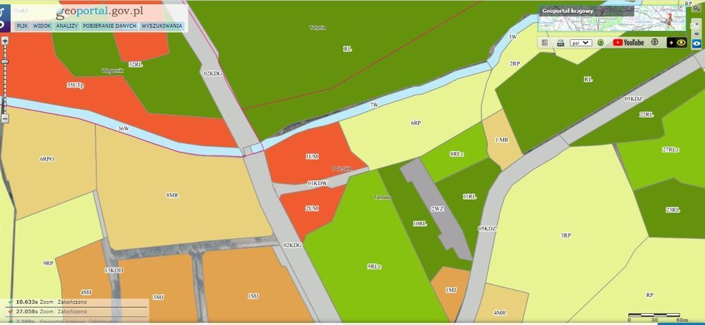 Działka Tanowo,gm.Police 1.74ha,plan-usługi,dr asf